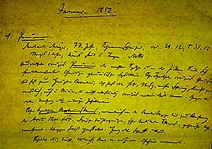 Ausschnitt aus einem Sektionsprotokoll von Januar 1852, Virchow handschriftlich verfasst